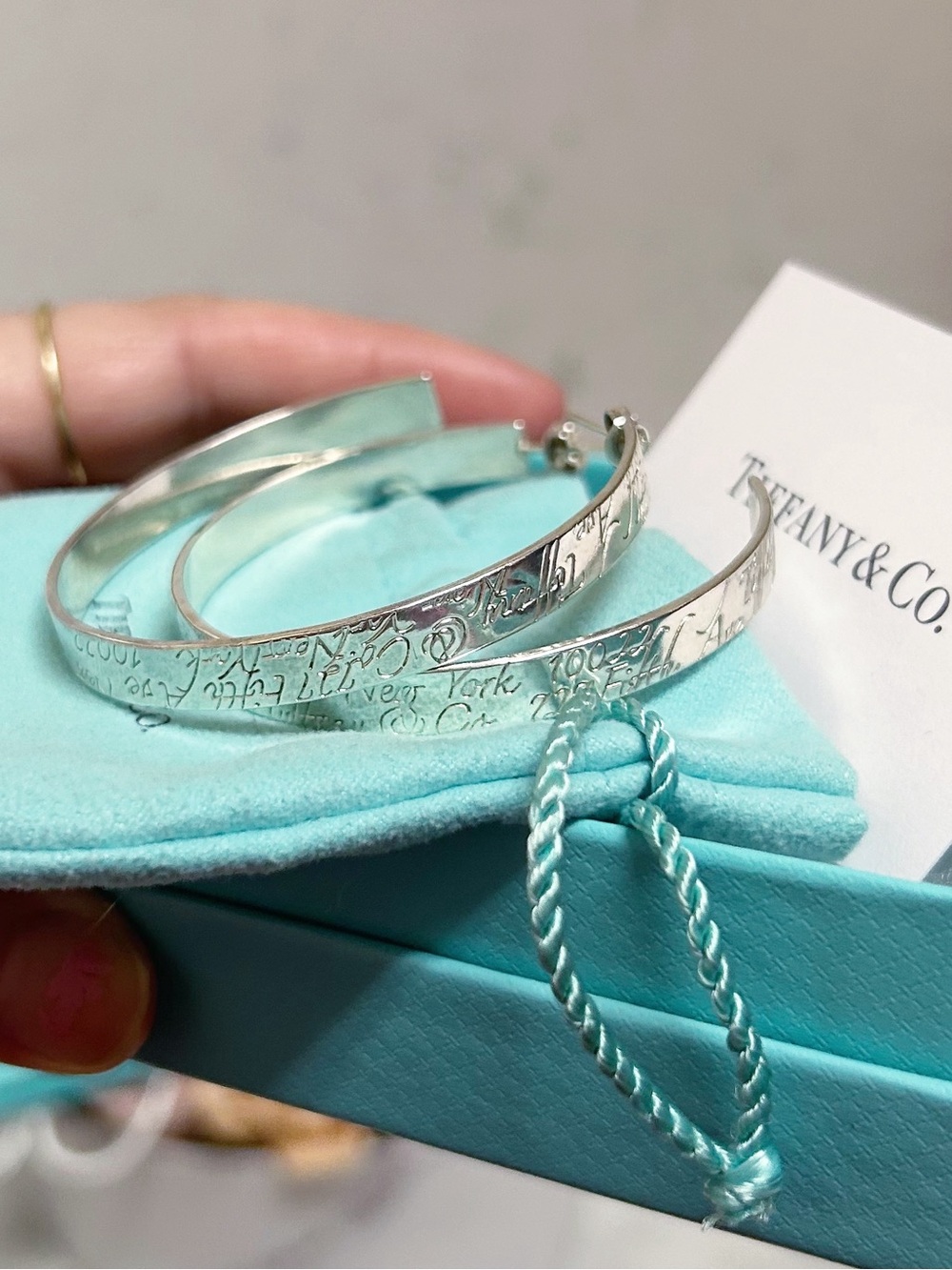 Authentic Tiffany & Co. Ultra RARE Script / Notes 925 Silver XL Hoop Earrings - Picture 3 of 15